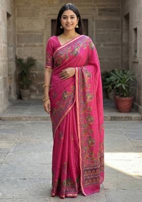 Pink Printed Chiffon Saree Set