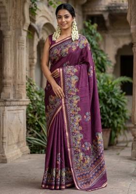 Purple Printed Chiffon Saree Set