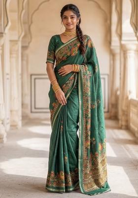Green Printed Chiffon Saree Set
