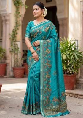 Light Blue Printed Chiffon Saree Set