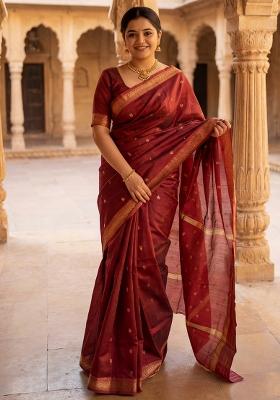 Maroon Printed Chiffon Saree Set