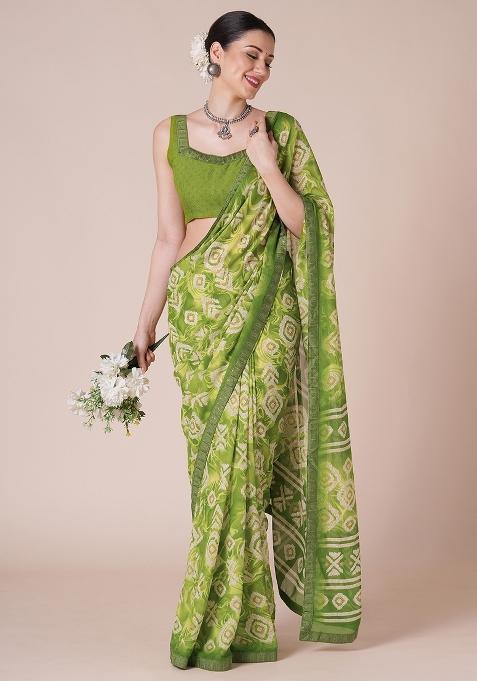 Light Green Printed Georgette Saree Set