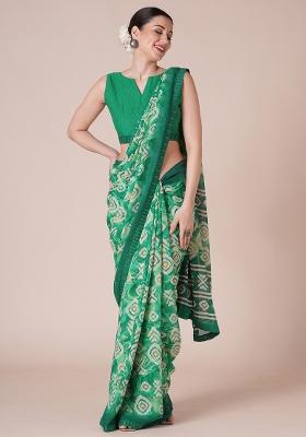 Teal Green Printed Georgette Saree Set