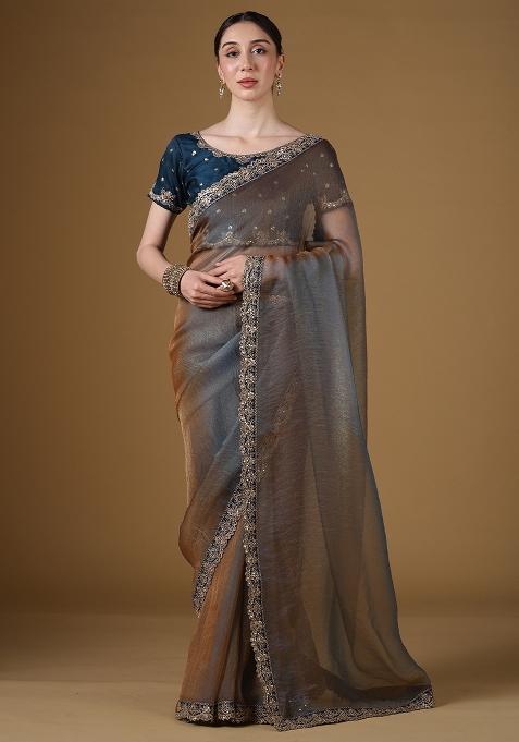 Metallic Embellished Tissue Saree Set
