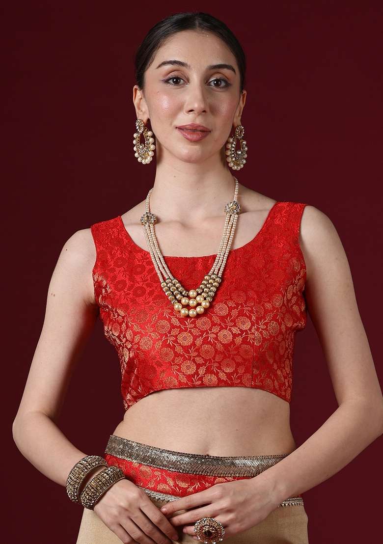 Cream Woven Design Silk Blend Saree Set for Diwali and Festive Wear - Indya