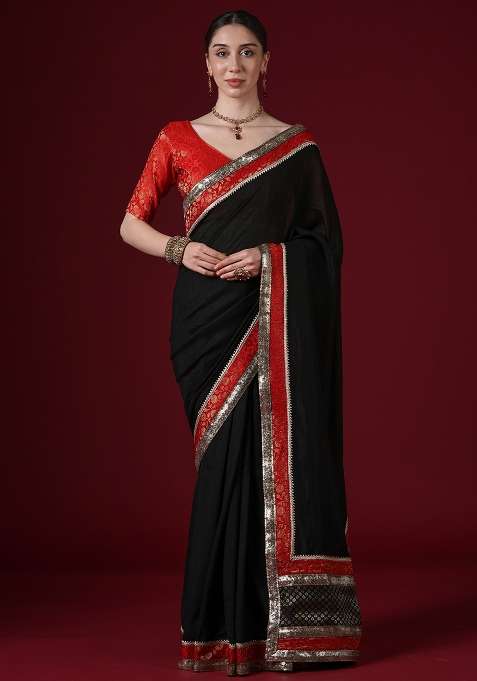 Black Woven Design Silk Blend Saree Set for Diwali | Wedding & Festive Wear