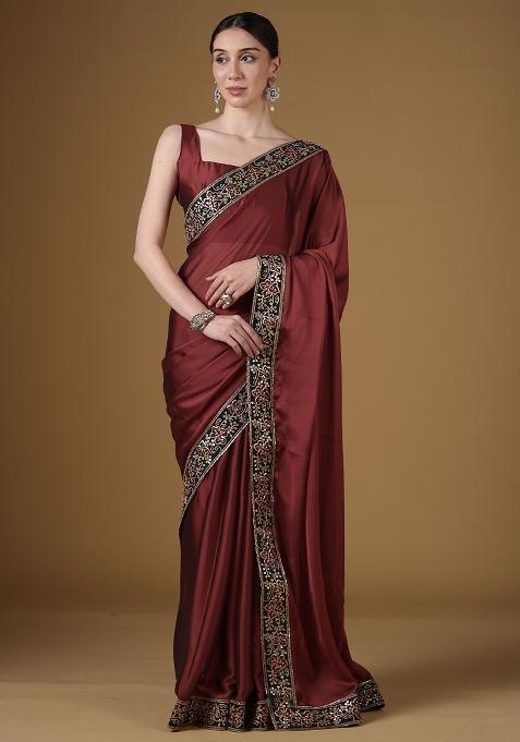 Maroon Embellished Georgette Saree Set — view on Indya
