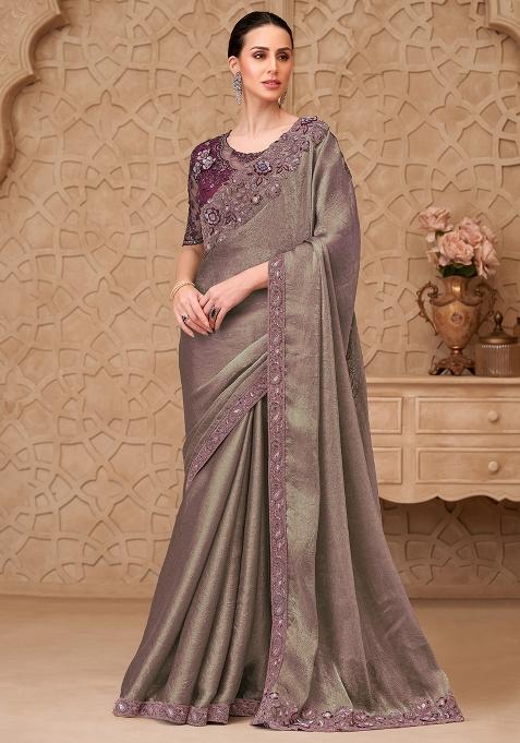 Metallic Embellished Georgette Saree Set