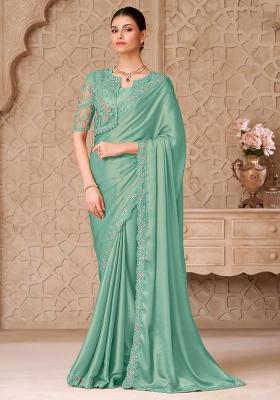 Turquoise Embroidered Georgette Saree Set