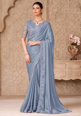 Light Blue Embroidered Georgette Saree Set