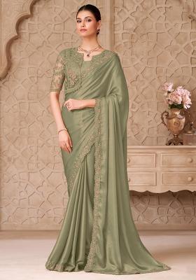 Light Green Embroidered Georgette Saree Set