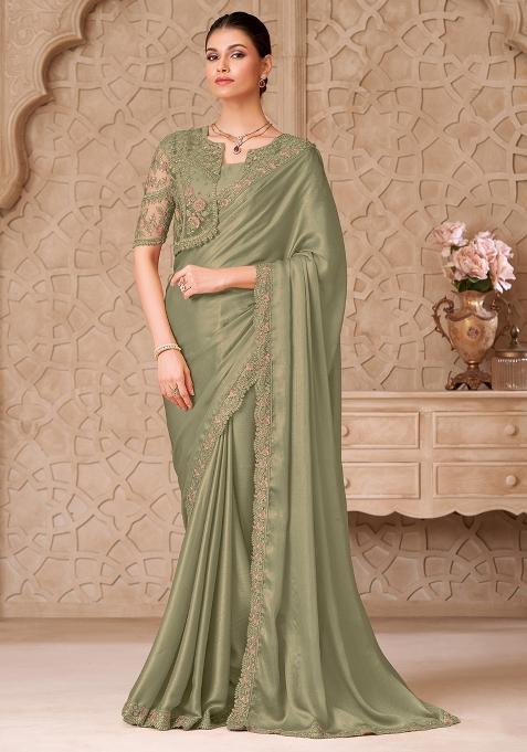 Light Green Embroidered Georgette Saree Set
