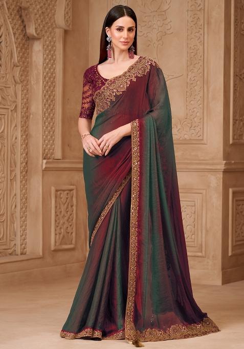 Maroon Embellished Georgette Saree Set