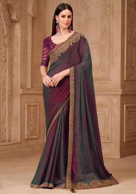 Green Embellished Georgette Saree Set