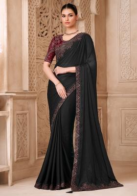 Black Embellished Georgette Saree Set