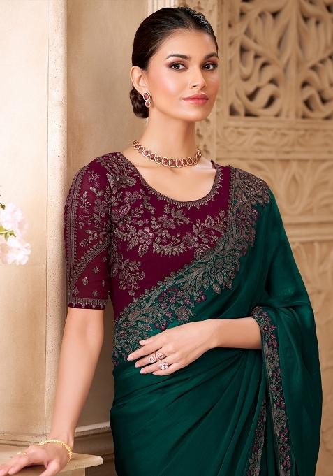 Teal Green Embellished Georgette Saree Set