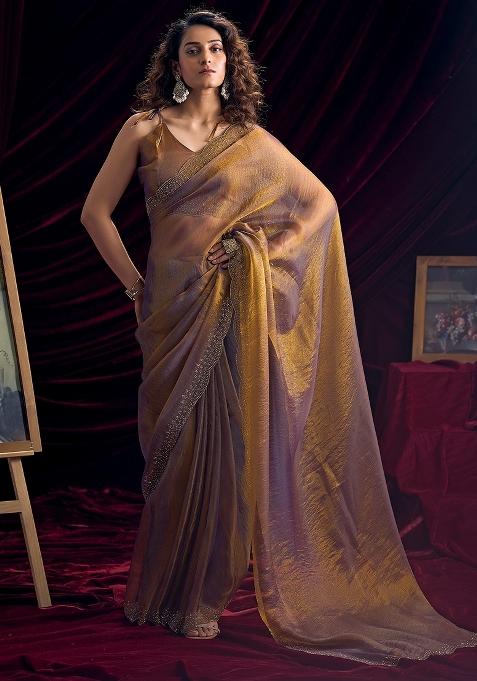 Metallic Embellished Silk Saree Set