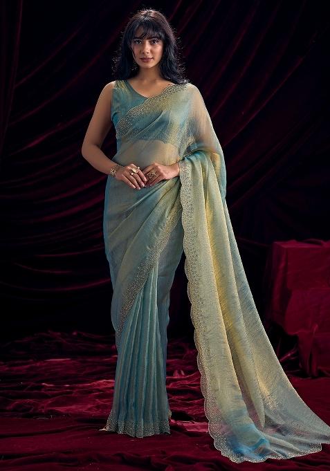 Metallic Embellished Silk Saree Set