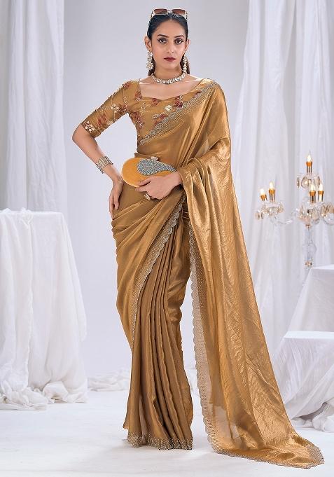 Bronze Embellished Silk Saree Set