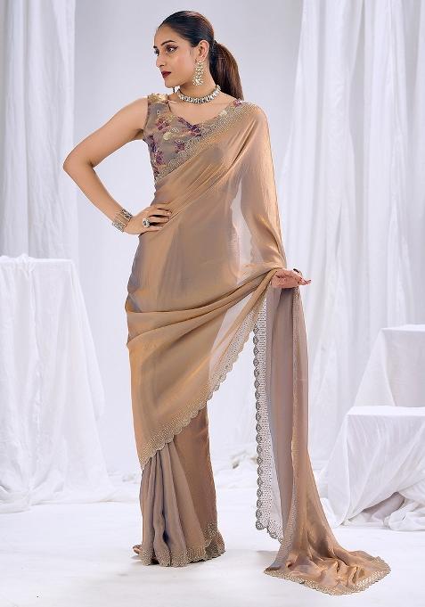Metallic Embellished Silk Blend Saree Set