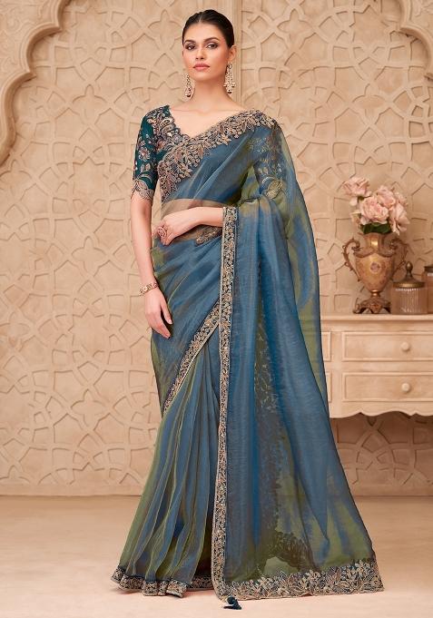 Metallic Embellished Georgette Saree Set