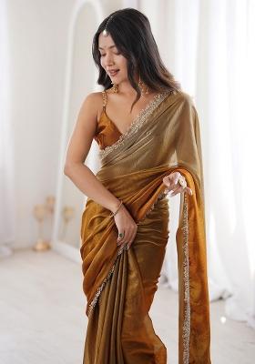 Bronze Solid Satin Saree Set