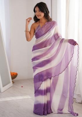 Lavender Solid Satin Saree Set