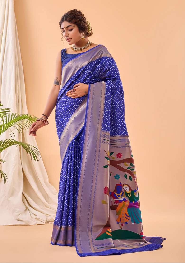 Blue Silk Blend Saree Set with Zari Work for Diwali | Wedding & Festive Wear - Indya