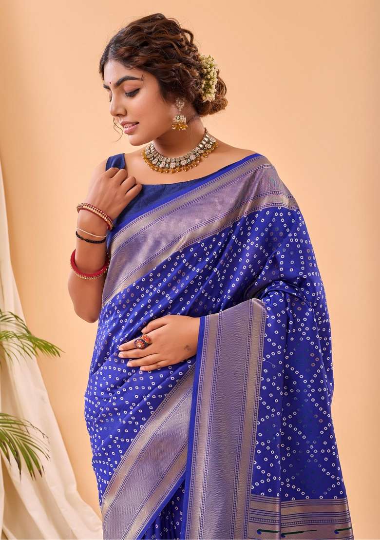 Blue Silk Blend Saree Set with Zari Work for Diwali | Wedding & Festive Wear - Indya