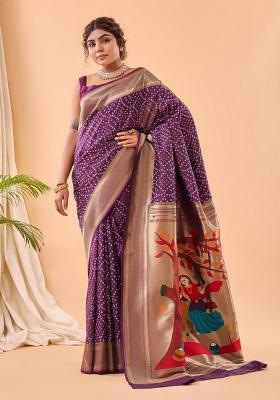 Wine Zari Work Silk Blend Saree Set