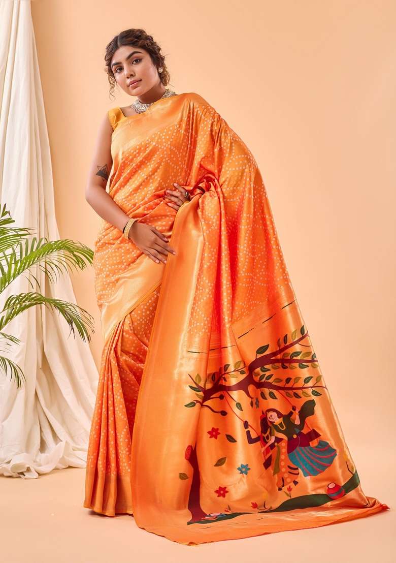 Yellow Zari Work Silk Blend Saree Set for Diwali and Festive Wear - Indya