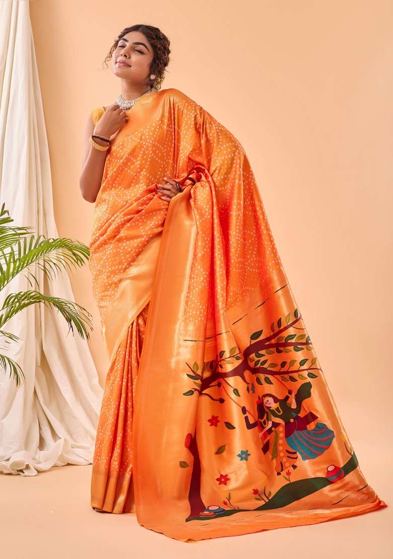 Yellow Zari Work Silk Blend Saree Set for Diwali and Festive Wear - Indya