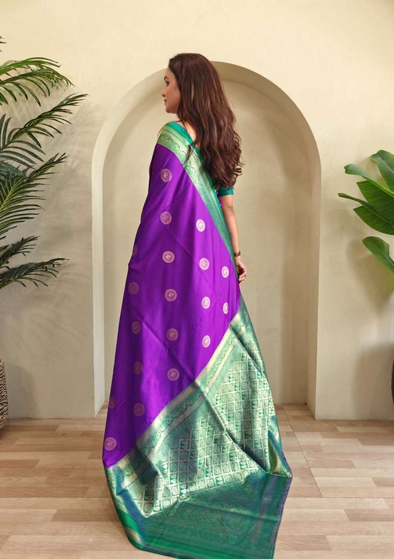 Magenta Silk Blend Saree Set with Zari Work for Diwali | Wedding & Festive Wear - Indya