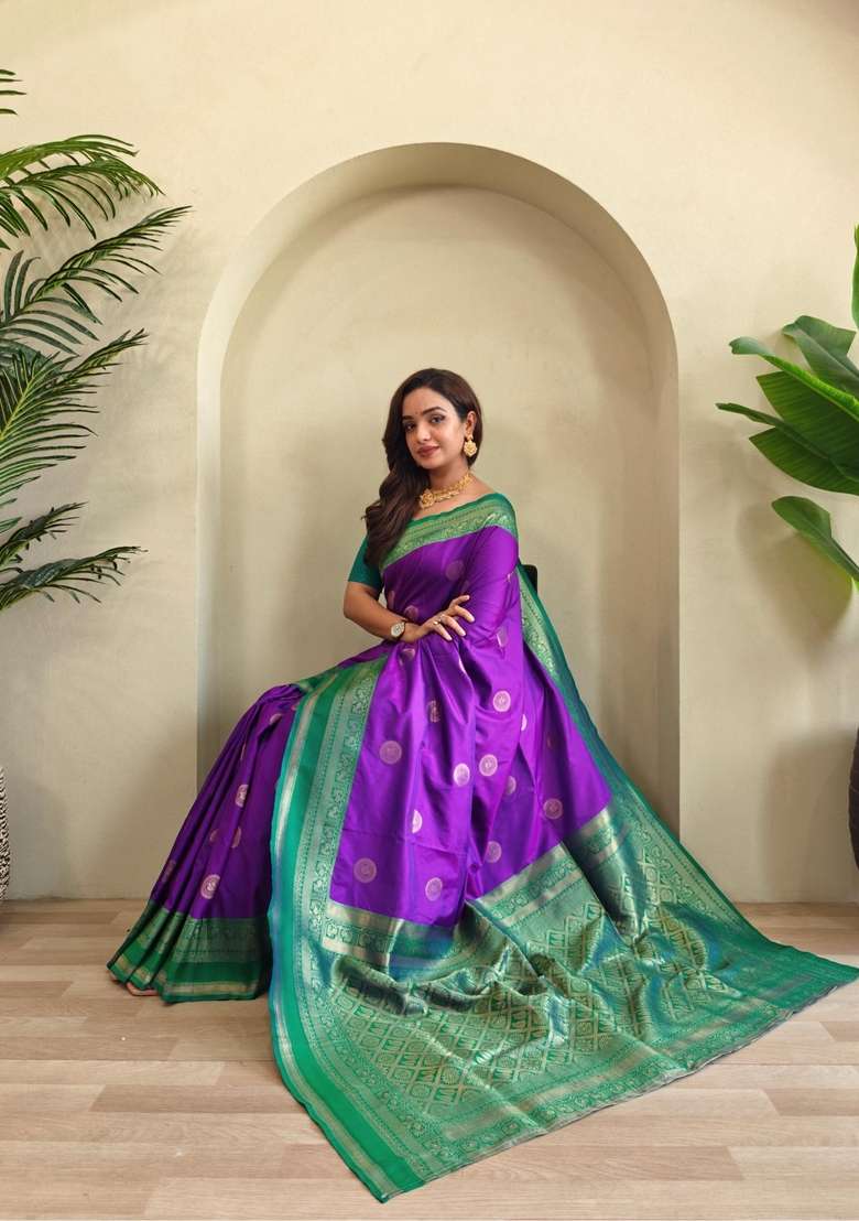 Magenta Silk Blend Saree Set with Zari Work for Diwali | Wedding & Festive Wear - Indya
