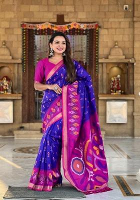 Royal Blue Zari Work Silk Blend Saree Set