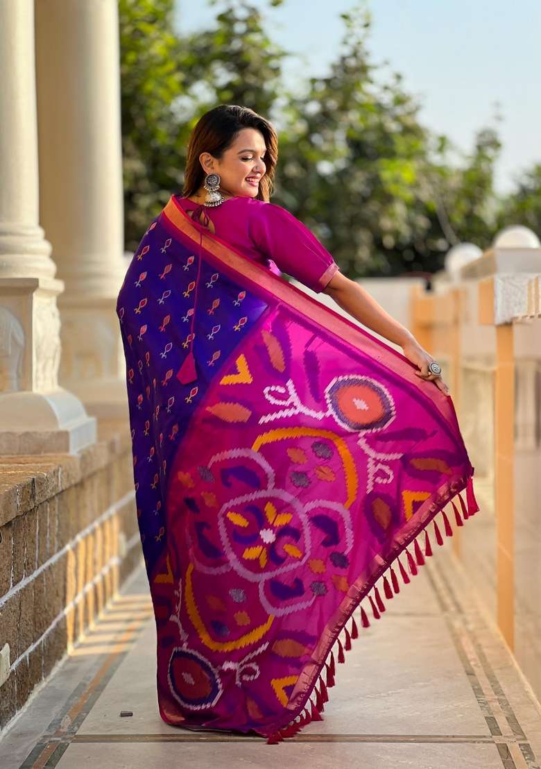 Royal Blue Zari Work Silk Blend Saree Set for Diwali and Festive Wear - Indya