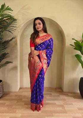 Magenta Zari Work Silk Blend Saree Set