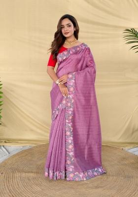 Onion Pink Zari Work Silk Blend Saree Set