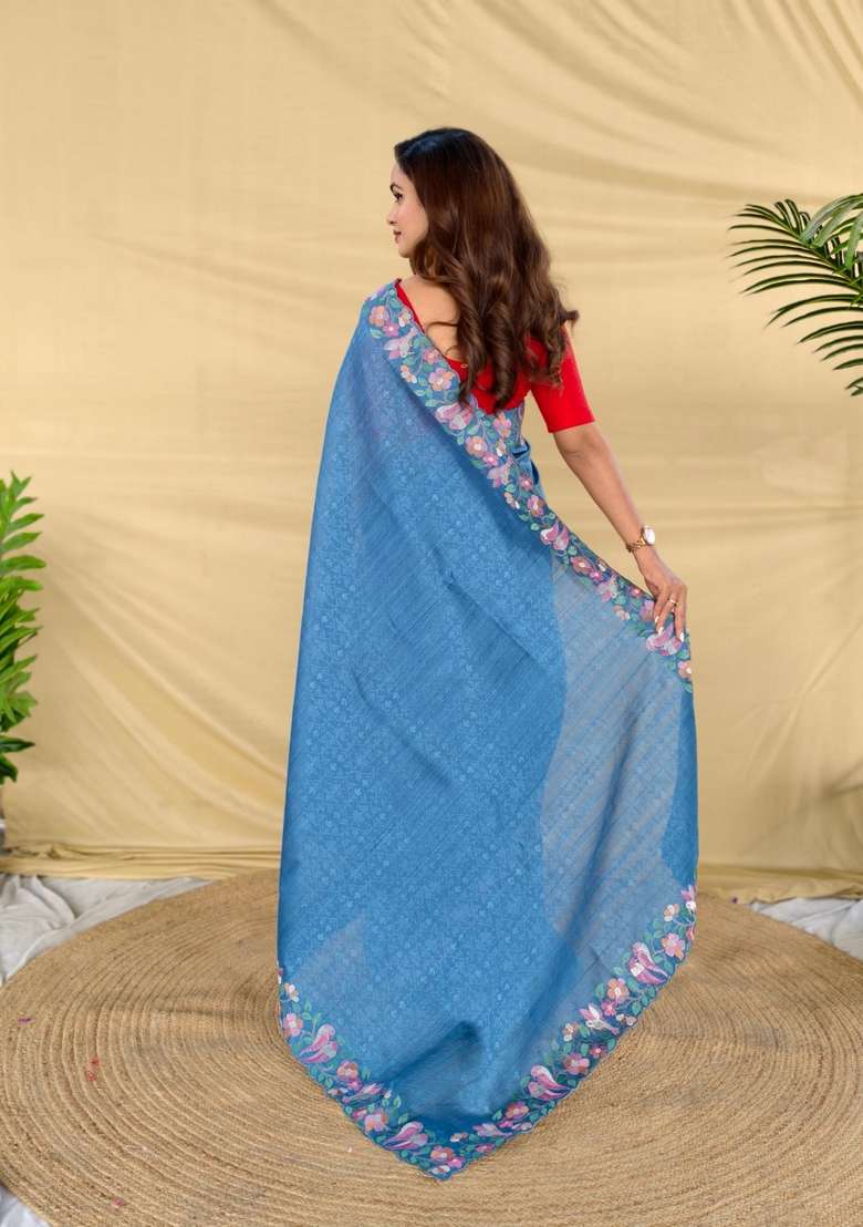 Teal Silk Blend Saree Set with Zari Work for Diwali | Wedding & Festive Wear - Indya