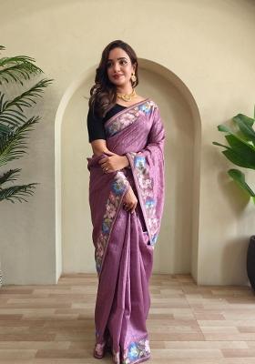 Onion Pink Zari Work Silk Blend Saree Set