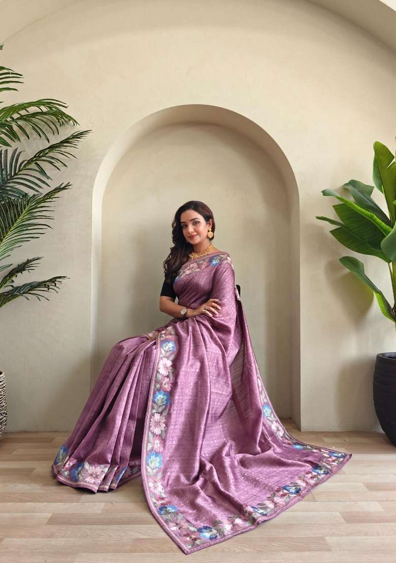 Onion Pink Silk Blend Saree Set with Zari Work for Diwali | Wedding & Festive Wear - Indya