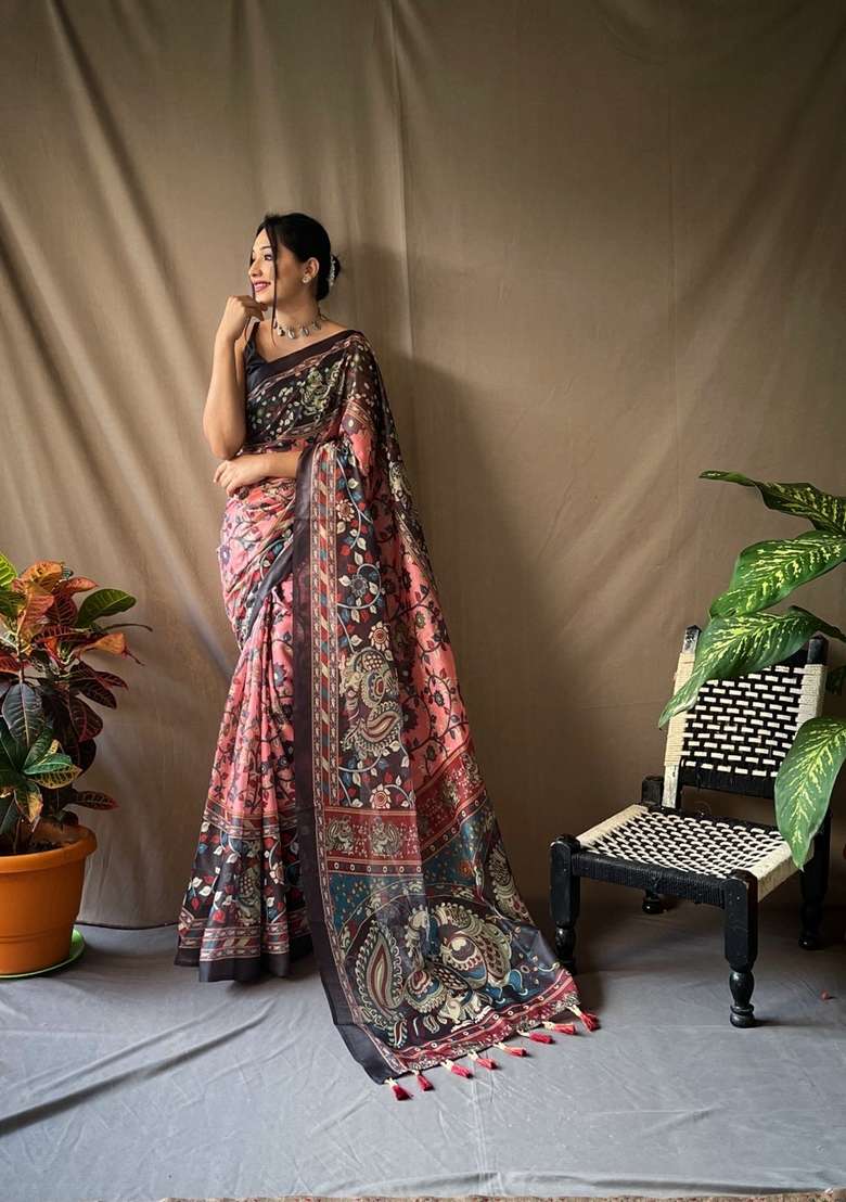 Baby Pink Zari Work Silk Blend Saree Set for Diwali and Festive Wear - Indya