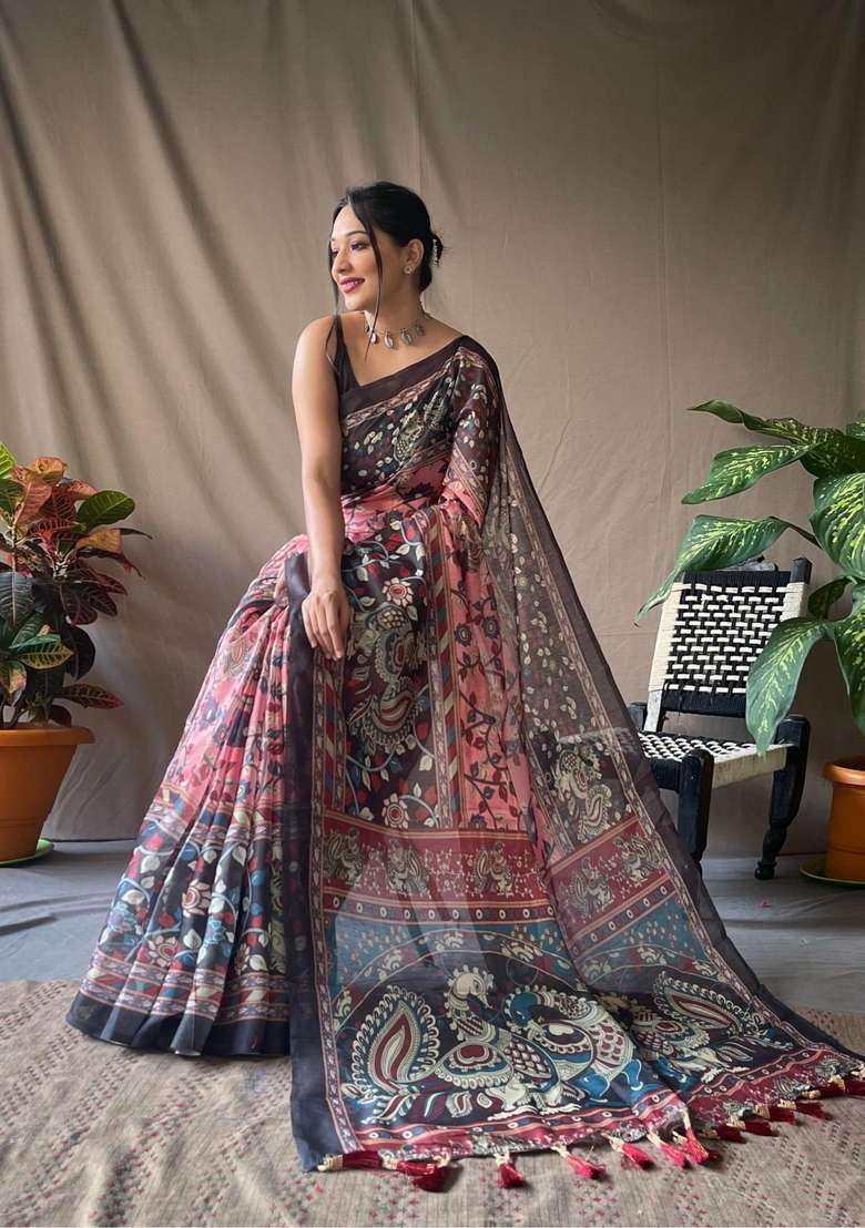 Baby Pink Zari Work Silk Blend Saree Set for Diwali and Festive Wear - Indya
