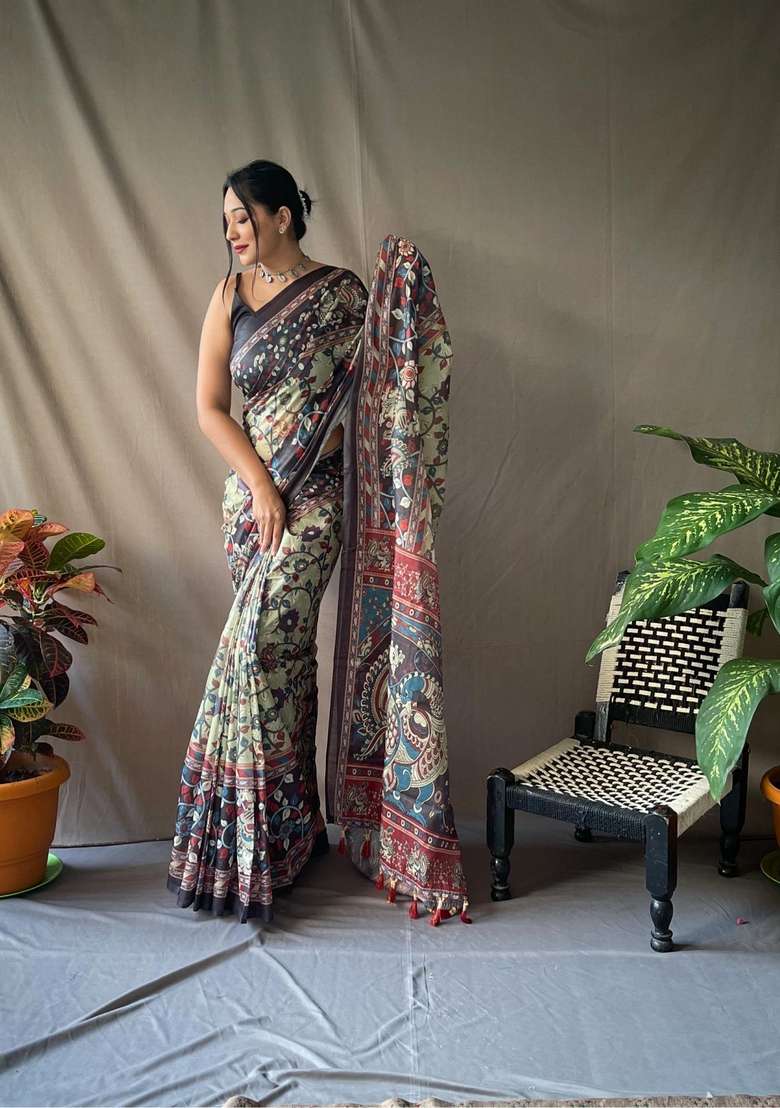 Green Silk Blend Saree Set with Zari Work for Diwali | Wedding & Festive Wear - Indya