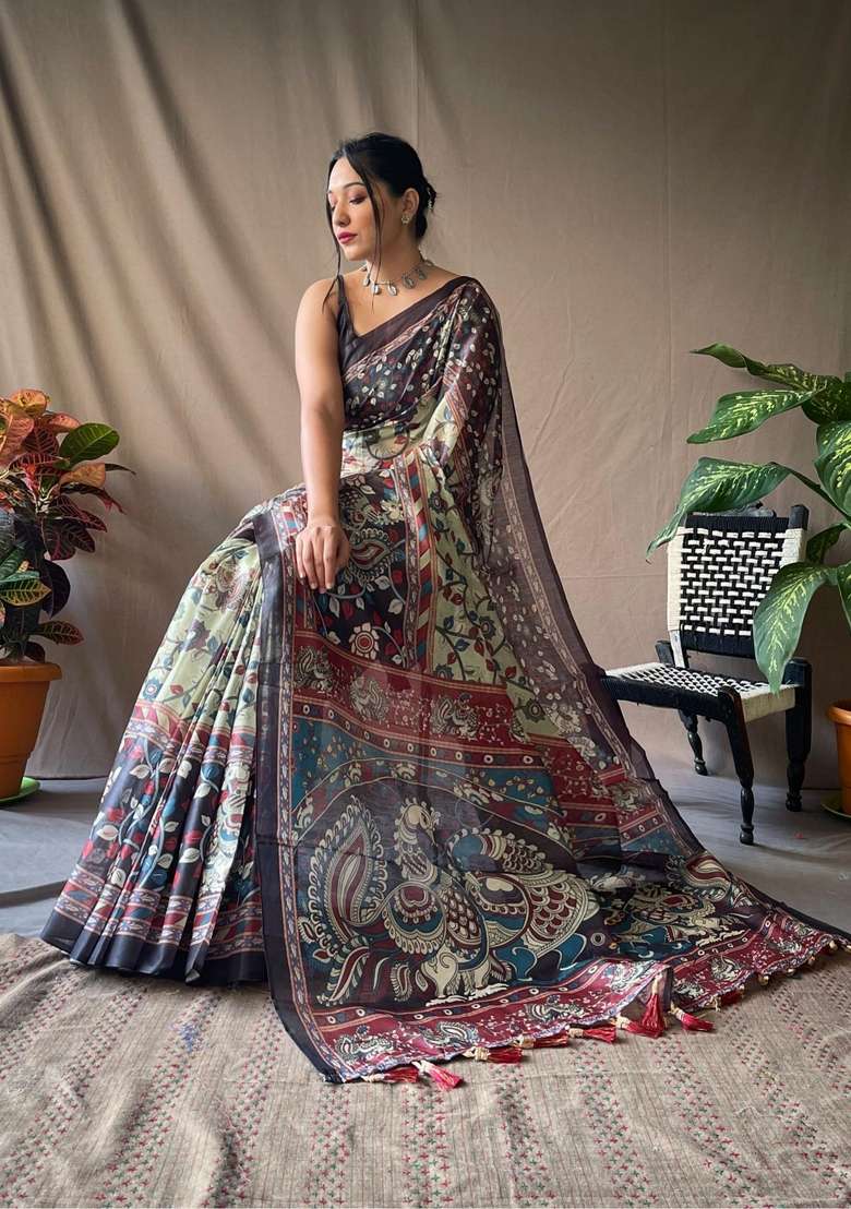 Green Silk Blend Saree Set with Zari Work for Diwali | Wedding & Festive Wear - Indya