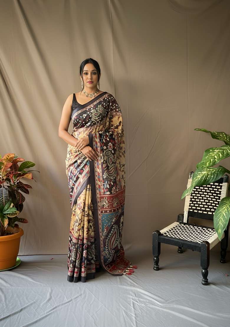 Yellow Silk Blend Saree Set with Zari Work for Diwali | Wedding & Festive Wear - Indya