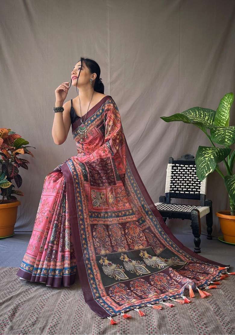Baby Pink Zari Work Silk Blend Saree Set for Diwali and Festive Wear - Indya