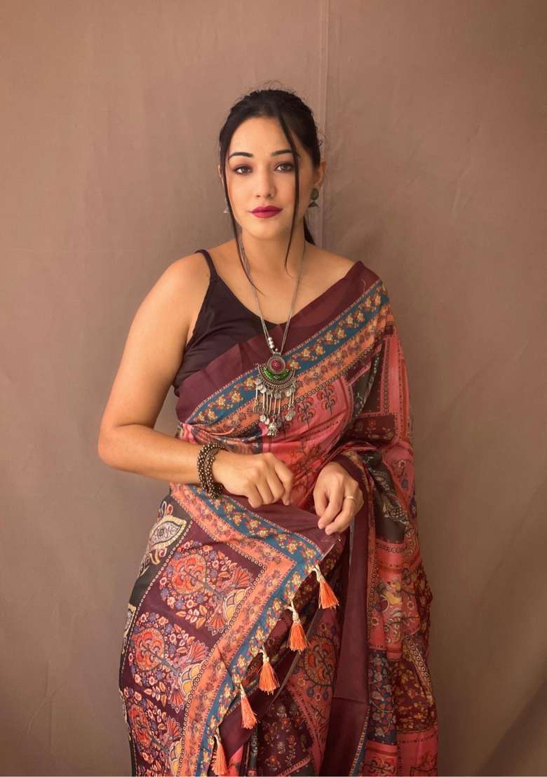 Baby Pink Zari Work Silk Blend Saree Set for Diwali and Festive Wear - Indya