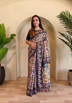 Lavender Zari Work Silk Blend Saree Set