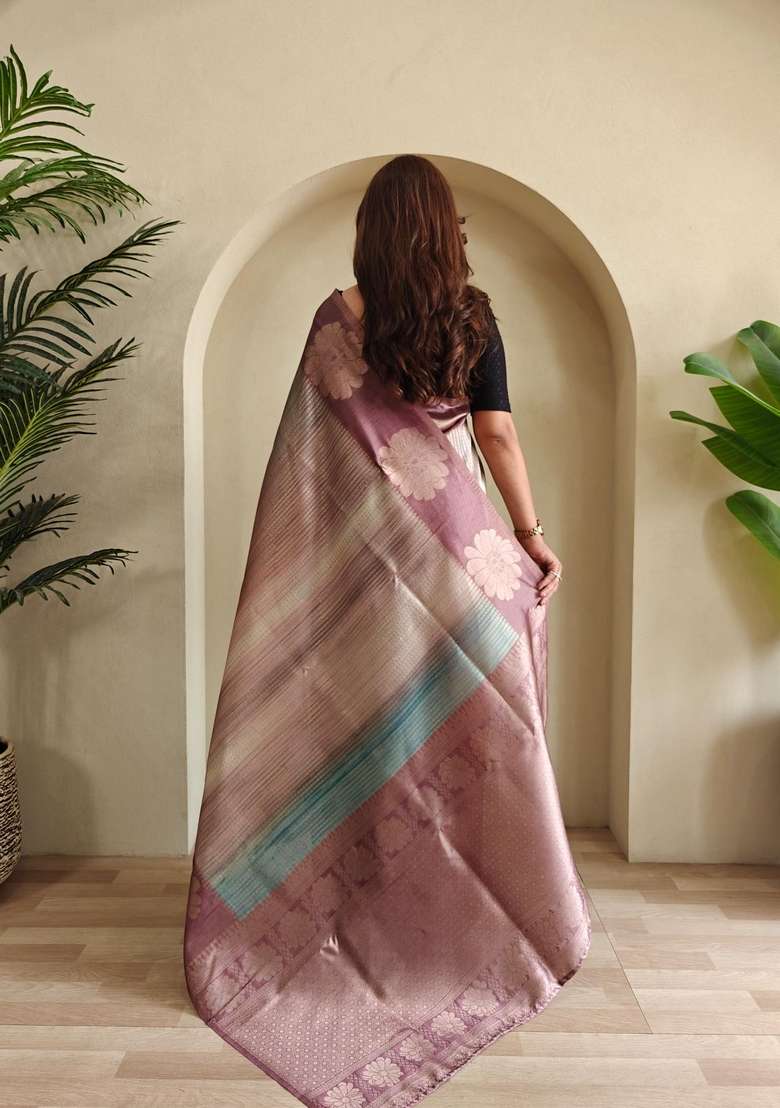 Baby Pink Silk Blend Saree Set with Zari Work for Diwali | Wedding & Festive Wear - Indya
